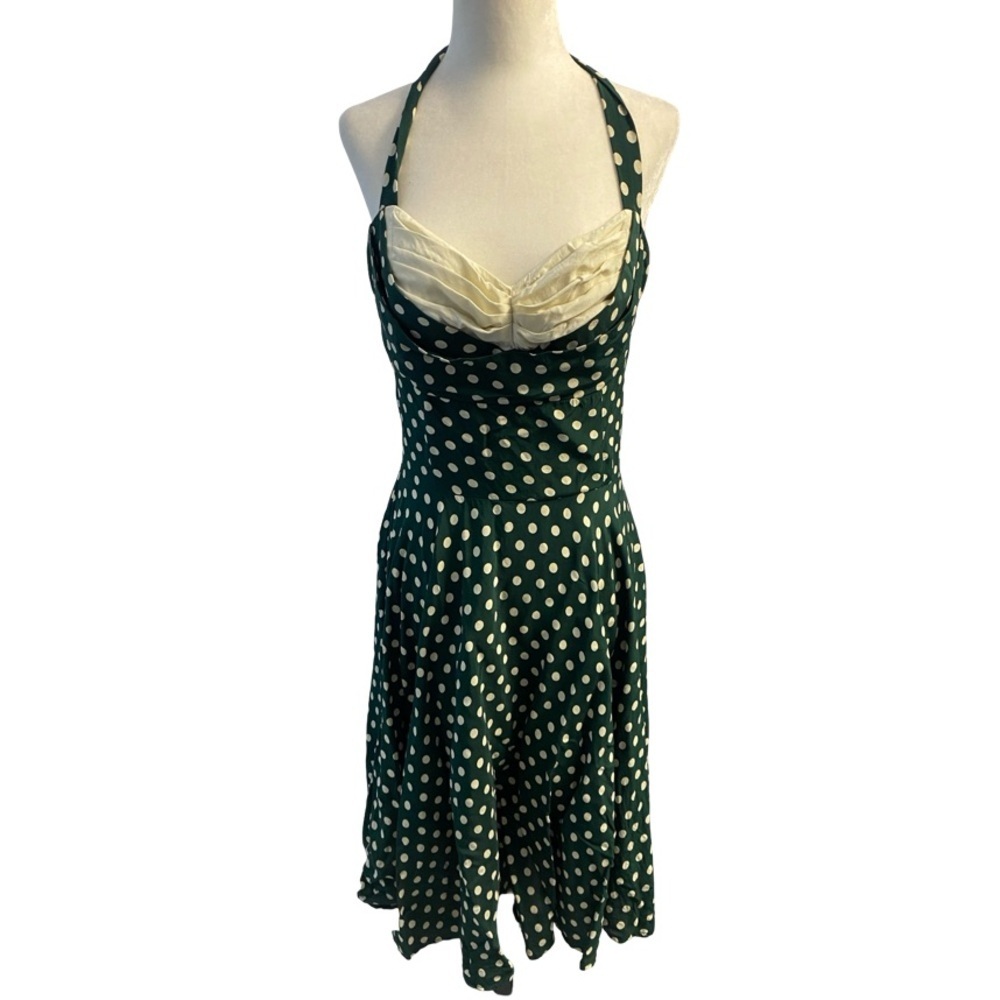 Trashy Diva Green and Cream Polka Dot Mini Dress Size 12 Retro Glam